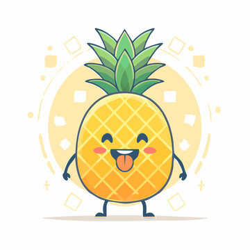 Cute Cartoon Pineapple Character with Happy Expression