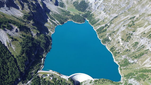 Aerial View of Lac de Tseuzier on the Tour du Wildhorn Trail, Valais, Switzerland