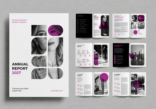 Modern Annual Report Template with Pink Mask Effect