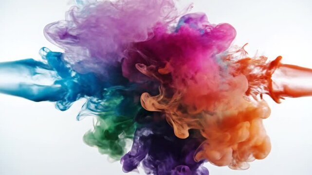 Colorful paint in water dissolving against white backdrop