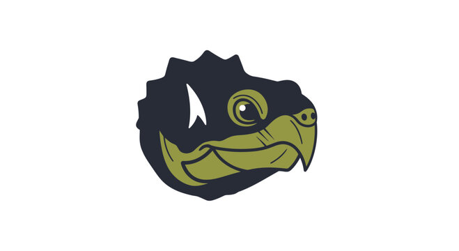 Snapping turtle mascot head logo in olive and navy tones