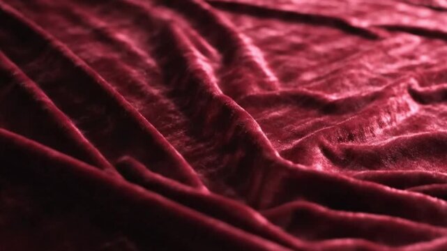 Luxurious deep red velvet fabric texture with elegant folds and soft highlights