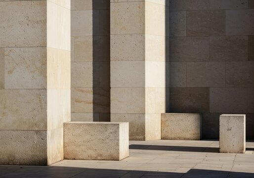 Classic architectural backdrop featuring geometric stone blocks and enduring foundation elements, suggesting stability and permanence ,block ,empty ,abstract