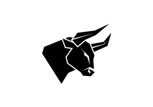 Minimalist black bull head logo design with sharp geometric lines for sports and business branding