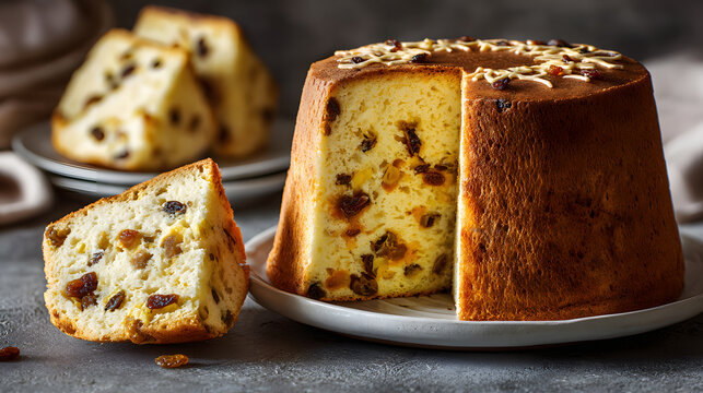 Traditional Easter bread kulich with raisins sliced