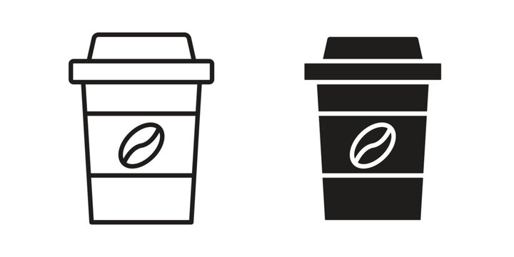 coffee cup icon in black stroke eps vector graphic