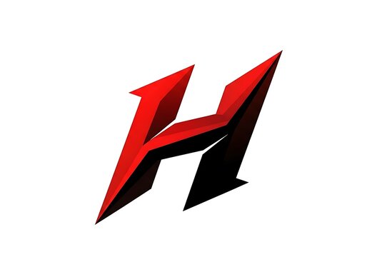 Sharp letter h logo design with red and black metallic style