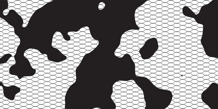 Modern minimalist black cow pattern silhouette with curved wire mesh vector art