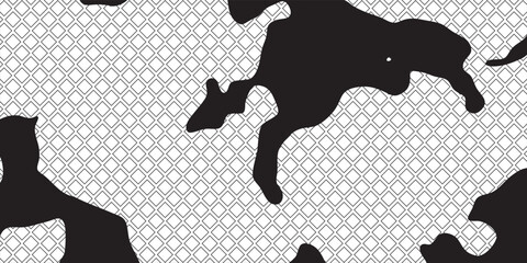 Abstract black camouflage spots on white geometric diamond grid vector design © MOH