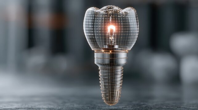 A detailed image of a dental implant abutment and crown assembly designed using CAD technology, highlighting advanced dental restoration and prosthetic components.