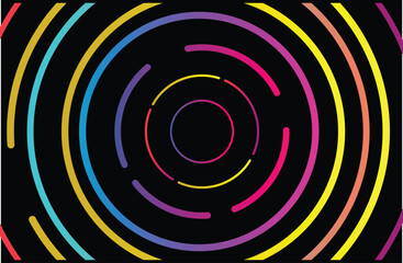 Fototapeta premium Vibrant concentric circles with colorful gradient lines on a black background