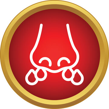 Nose bleeding or runny nose concept within a red circle button