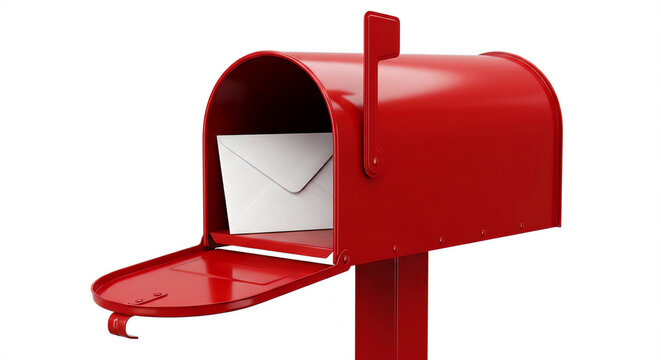 Red Mailbox with Open Door and White Envelope