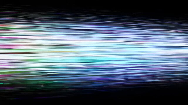 Glitch digital effect colourful horizontal light streak abstract motion background with vibrant rainbow line dark space, abstract glitch digital effect with colourful horizontal line dark background
