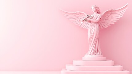 Fototapeta premium Pink angel statue on a tiered pedestal