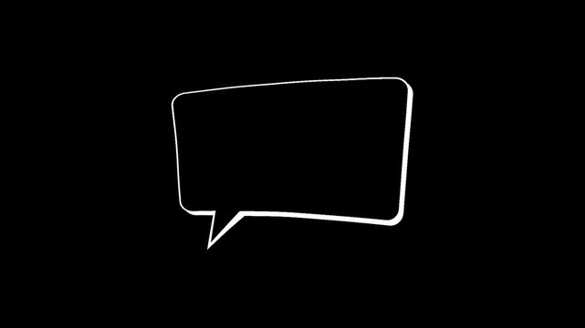 Hand drawn comic style speech bubble text box frame doodle animation on a black background. Cartoon dialog box ideal for comic style dialogue, social media captions and creative video overlays