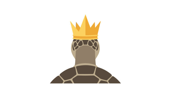 Turtle wearing a golden crown from a back view