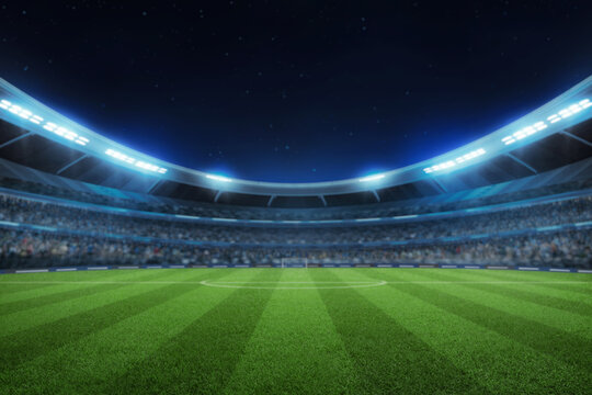 Soccer stadium field at night, soccer background