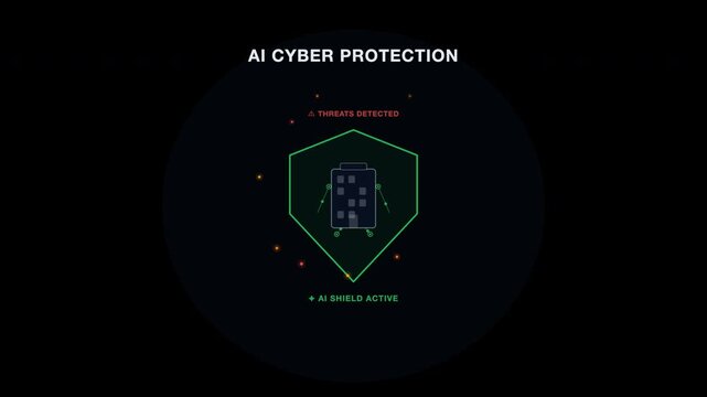 Digital graphic of ai cyber protection interface with active shields, suitable for technology or cybersecurity concept designs and presentations.