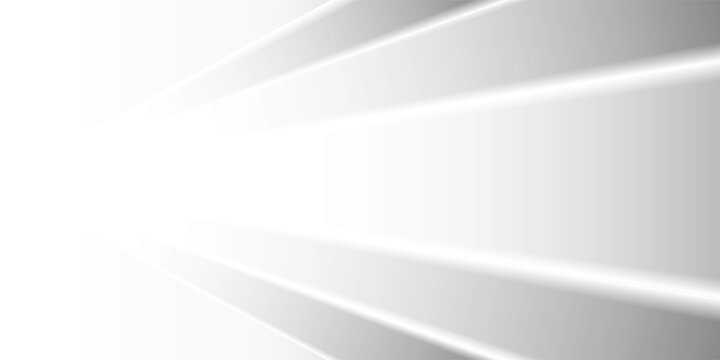 Abstract white and gray background with dynamic perspective lines. Minimalist modern corporate backdrop illustration with speed light rays for elegant business presentation template.