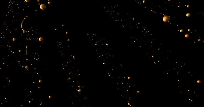 不思議な並びの金色の球、粒子、泡の抽象的なアニメーション：４K、ループ、背景透過