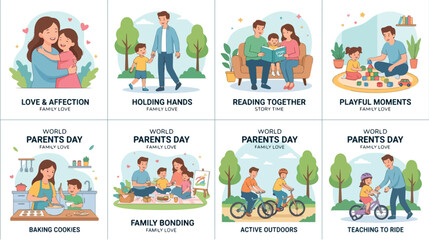 Fototapeta premium A heartwarming illustration of a family celebrating World Parents Day with playful moments in a park on a sunny day