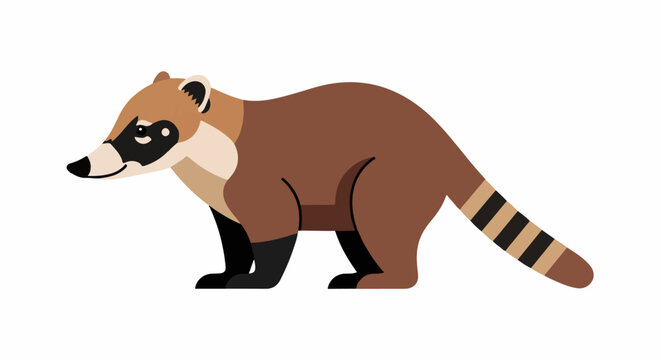 A flat illustration of a brown coati with a long snout and ringed tail