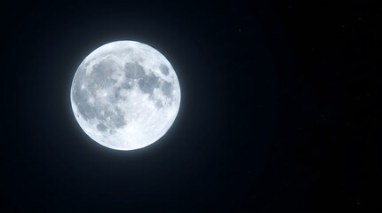 Fototapeta premium Stunning full moon brightly illuminating the dark night sky, showcasing its majestic surface details and an ethereal glow, a captivating celestial sight for premium stock