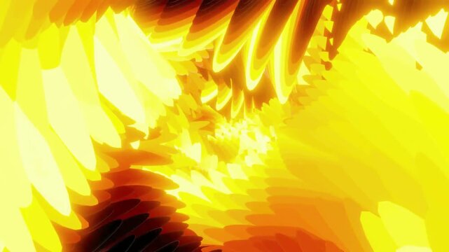 Hypnotic motion graphics background of an endless scaly tunnel shifting from bright golden light to dark crimson and black shadows.
