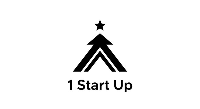 1 Start Up logo template. Minimalist business growth icon with chevron arrows and star symbol isolated on white background.