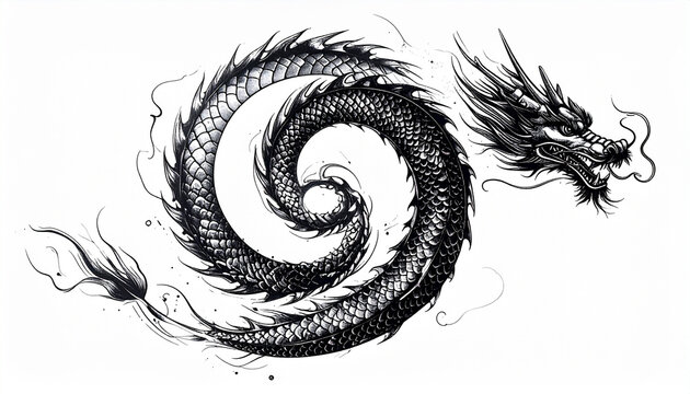 Black and white dragon illustration