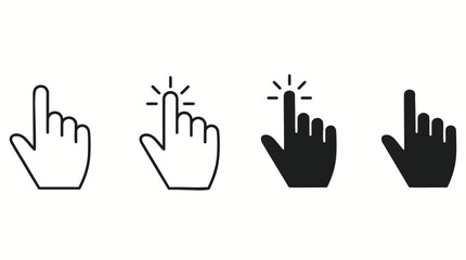 Fototapeta premium Hand gesture cursor silhouette vector collection featuring pointing, clicking, tapping icons for digital design, UI, technology, branding, education, and projects