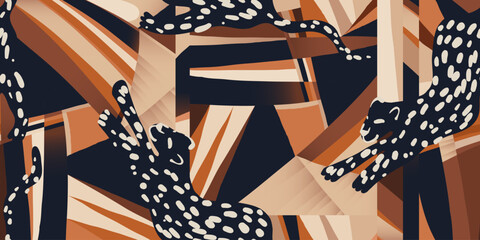 Abstract geometric shapes and leopards pattern. Collage artistic graphic print. Fashionable template for design. © MURRIRA