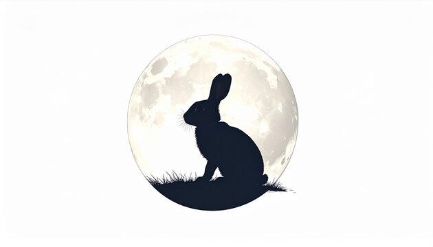 Rabbit silhouette against moon