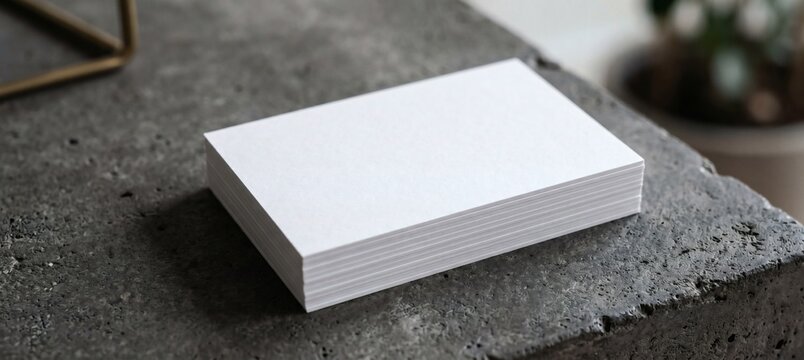 Blank white business cards stack mockup on a concrete desk