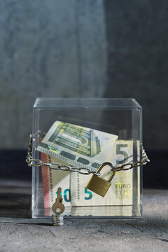 Secure Euro Savings in Locked Cube with Key for Copyspace