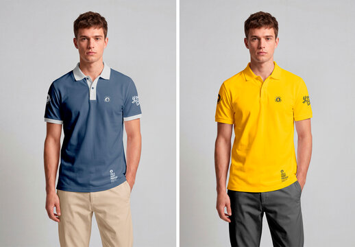 White polo shirt mockup on male model clean minimal style