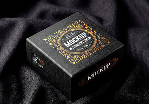 Luxury Black Gift Box Mockup Fabric Background