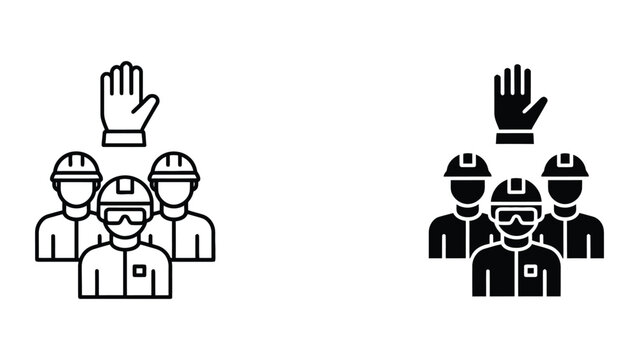 Vector illustration of construction workers voting with raised hands in team decision