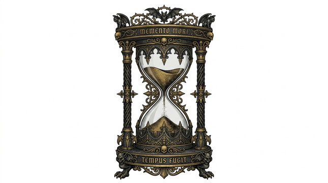 Antique ornate hourglass with sand flowing through.