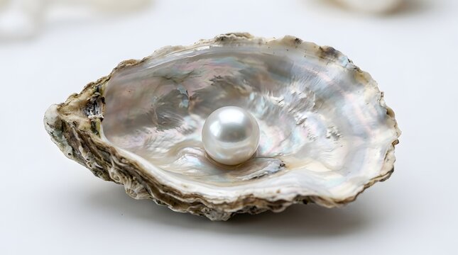 Single Open Oyster Shell with Pearl Isolated on White Background, Luxury Natural Seafood and Elegant Marine Treasure