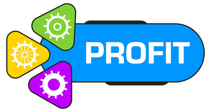Profit Gears Colorful Blue Triangles Left Rounded Box Text 