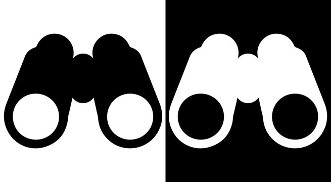 Modern binoculars icon silhouette representing vision exploration and optical equipment for outdoor activities and travel