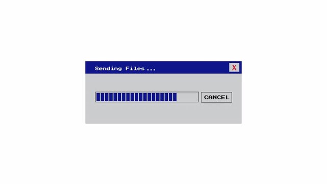 Sending Files Screen Vintage OS window animation old computer 4K in transparent background