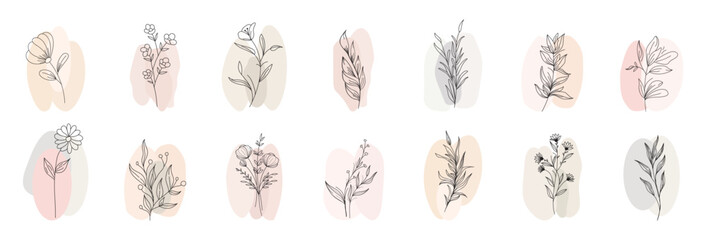 Minimal botanical hand drawing design for logo and wedding invitation Floral line art. wedding invitations, luxury logos, branding, greeting cards, packaging, beauty products. © Vector Line