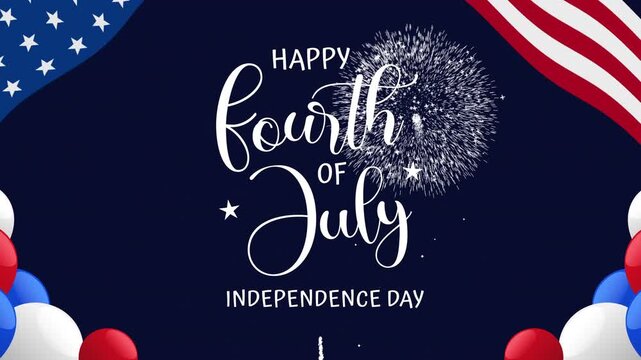4th of july text with united states flag in a fireworks display for independence day celebrations. Suitable for patrioticthemed designs.