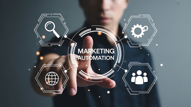 Marketing Automation Technology Concept with Business Professional Using Digital Interface