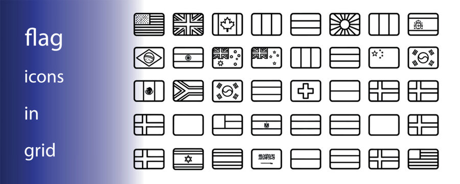 International flags icon set vector illustration in grid arrangement