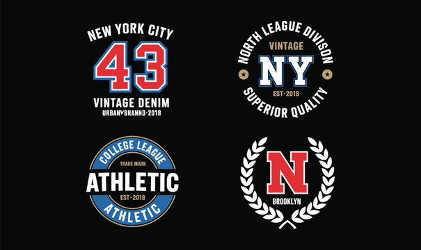 Collegiate varsity typography set with vector badges for vintage athletic team clothing