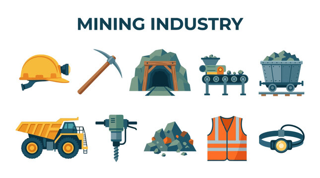 Mining Equipment and Safety Gear with Mine Entrance Ore Cart and Dump Truck